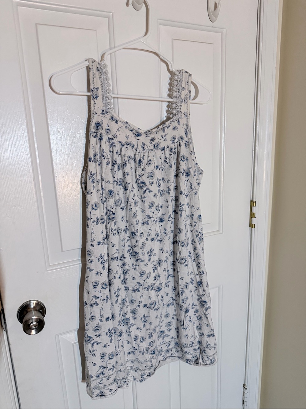 Earth Angels Blue Floral Cotton Sleeveless Nightdress - Picture 3 of 5